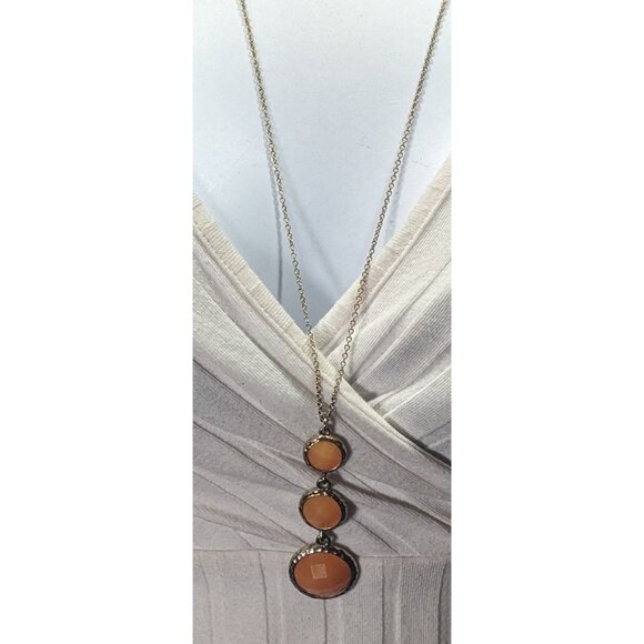 Funky Orange And Gold Tone Gemmed Graduated Pendant Necklace - Picture 2 of 8